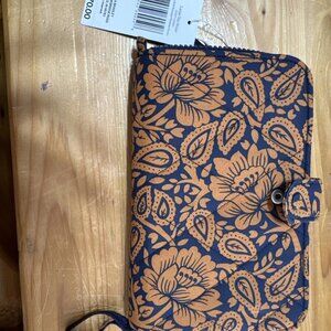 Vera Bradley Featherweight Large Tab Wallet Lotus Montage Roasted Pecan NWT